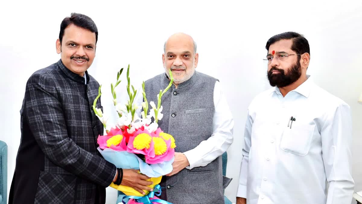 Union MInister Amit Shah with Devendra Fadnavis, Eknath Shinde