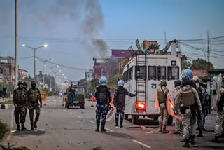 Security personnel patrolling to maintain law and order in Manipur