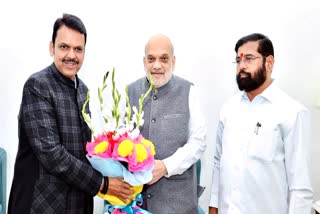 Union MInister Amit Shah with Devendra Fadnavis, Eknath Shinde