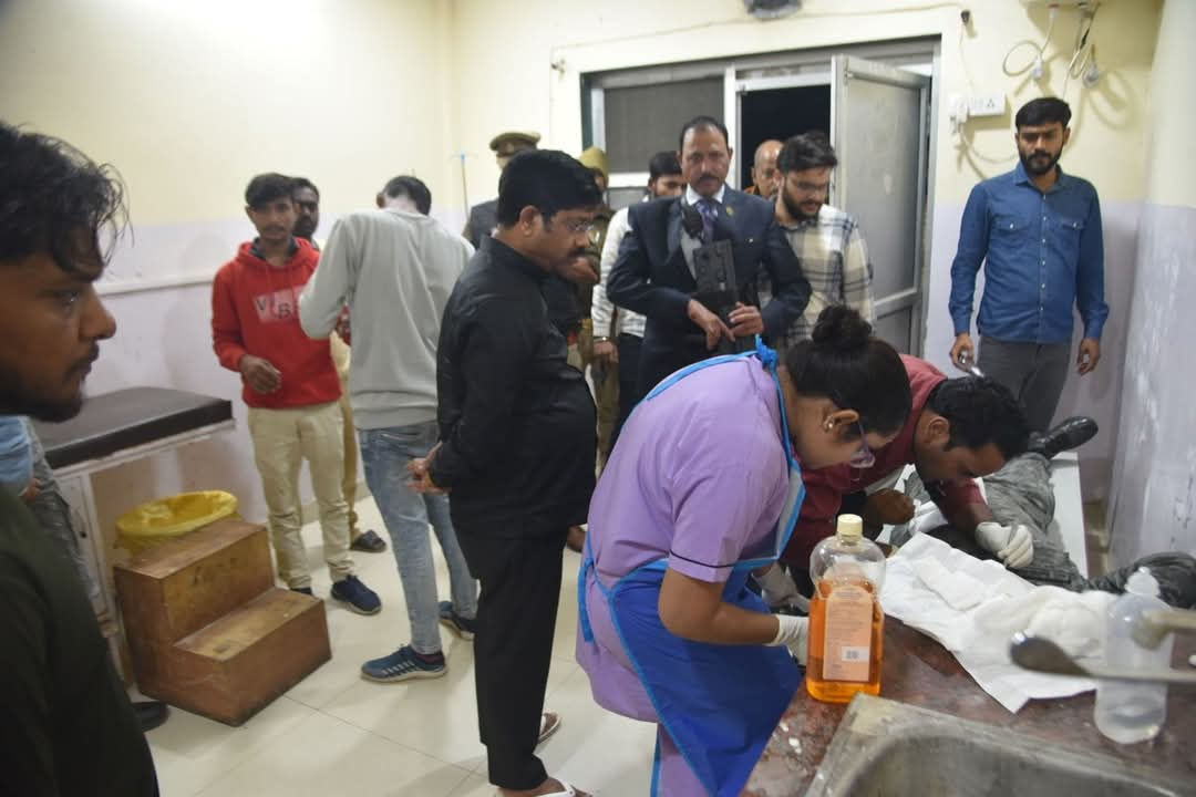 Uttar Pradesh Minister Nand Gopal Nandi (C) visits hospital to inquire about well being of CRPF personnel injured in Sant Kabir Nagar, Uttar Pradesh. The accident took place while Nandi was returning from the 35th Foundation Day celebrations of Gorakhpur Industrial Development Authority