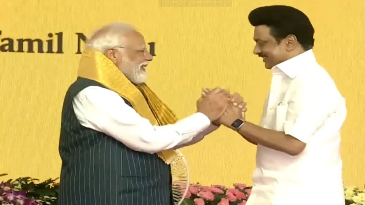 CM Stalin felicitates PM Modi in Chennai (Photo: ANI)