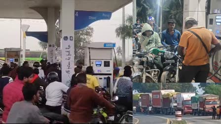 Truck Driver Strike Petrol Pump Crowd