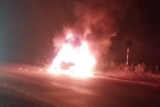 Car Caught Fire on Vijayawada-Machilipatnam National Highway