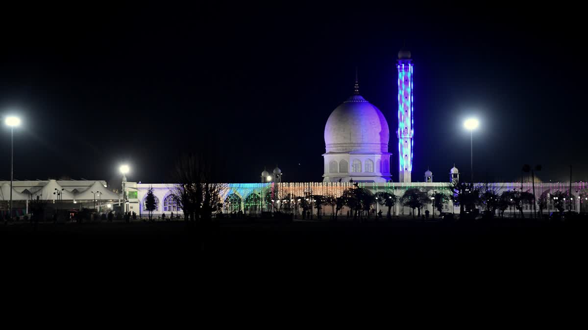 An illuminated view of Hazratbal shrine on the eve of Shab-e-Mehraj festival at Hazratbal shrine in Srinagar