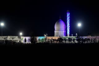 An illuminated view of Hazratbal shrine on the eve of Shab-e-Mehraj festival at Hazratbal shrine in Srinagar