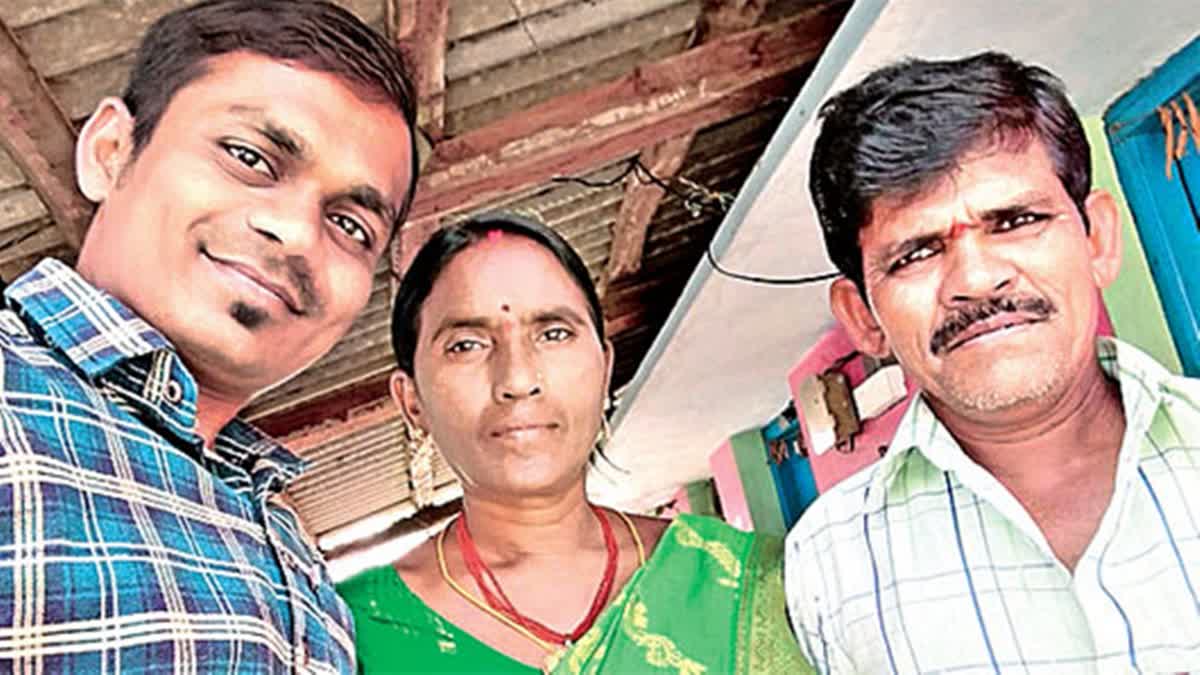 Mancherial resident Praveen (L) with his parents