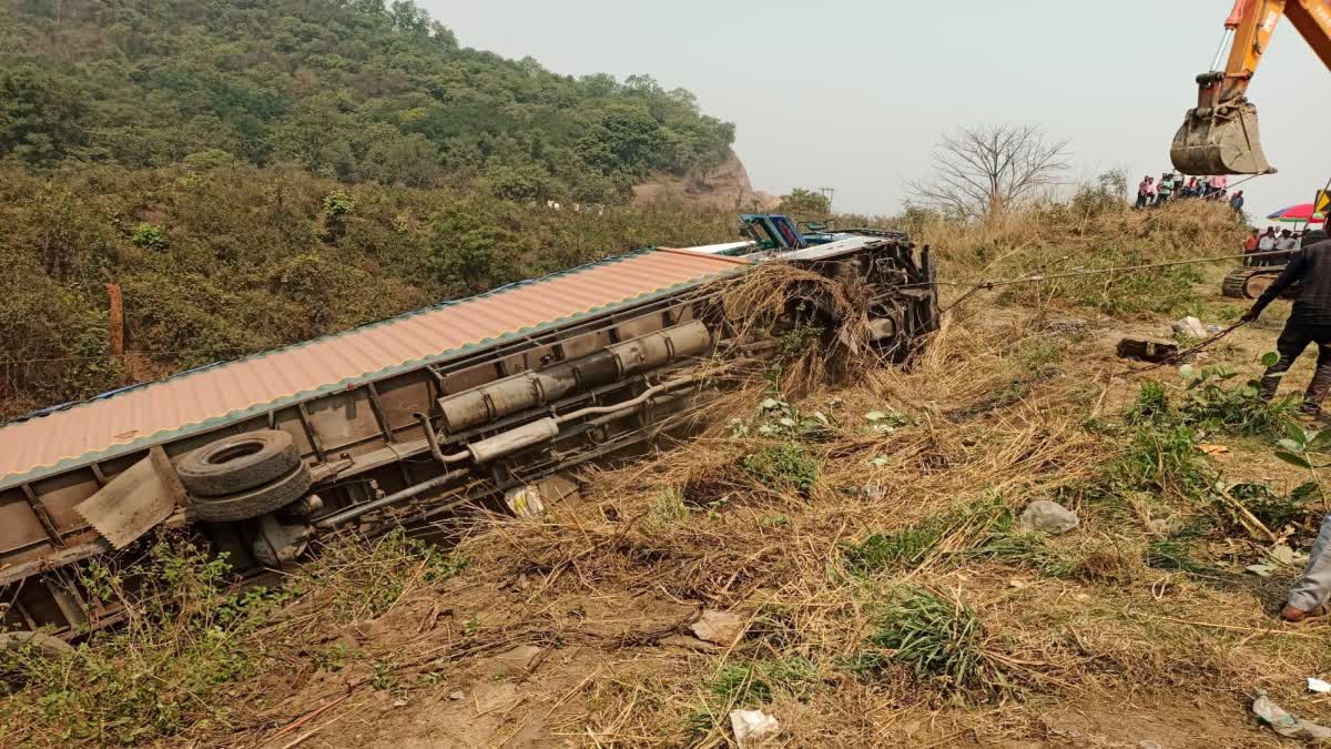 Truck Overturned Near Railway Track
