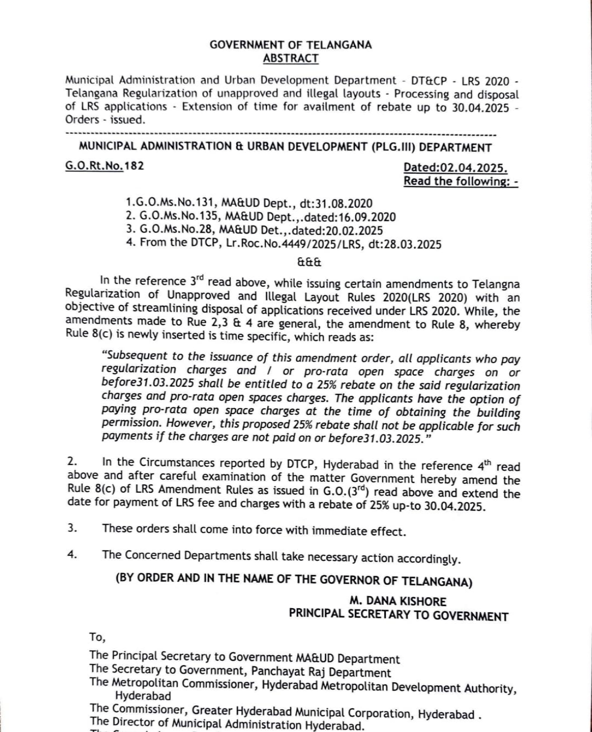 Telangana Govt Extended LRS Subsidy Till April 30th