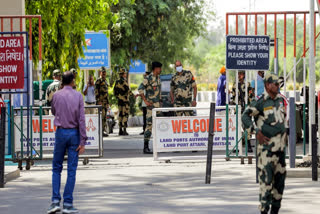 Border Security Force (BSF) personnel stand guard at Integrated Check Post (ICP) after the government of India decides to close the ICP Attari with immediate effect following the Pahalgam terror attack, in Amritsar.