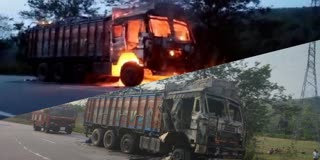 truck with caught fire in Khunti