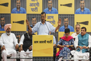 Delhi CM Kejriwal addressing party workers meeting before surrendering at Tihar Jail.