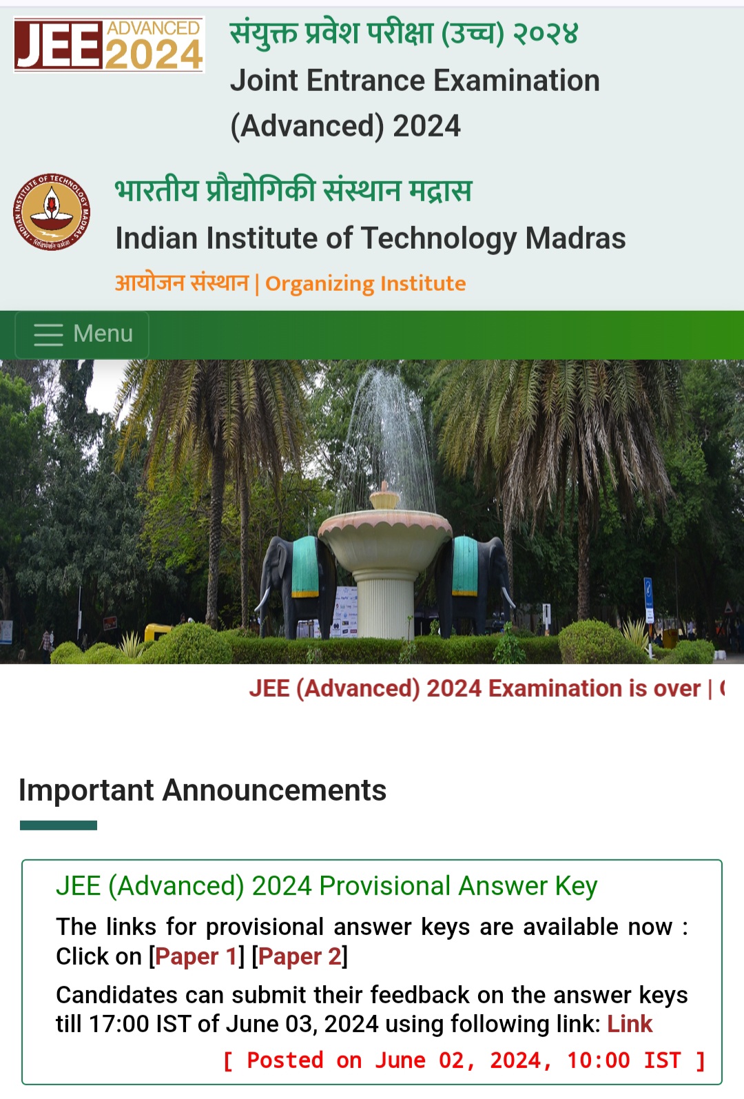 IIT Releases Provisional 'Answer Key'