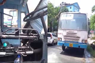 KSRTC BUS CAUGHT FIRE  BUS CAUGHT FIRE IN THRISSUR  കെഎസ്ആര്‍ടിസി ബസിന് തീ പിടിച്ചു  ഓടിക്കൊണ്ടിരുന്ന ബസിന് തീപിടിച്ചു