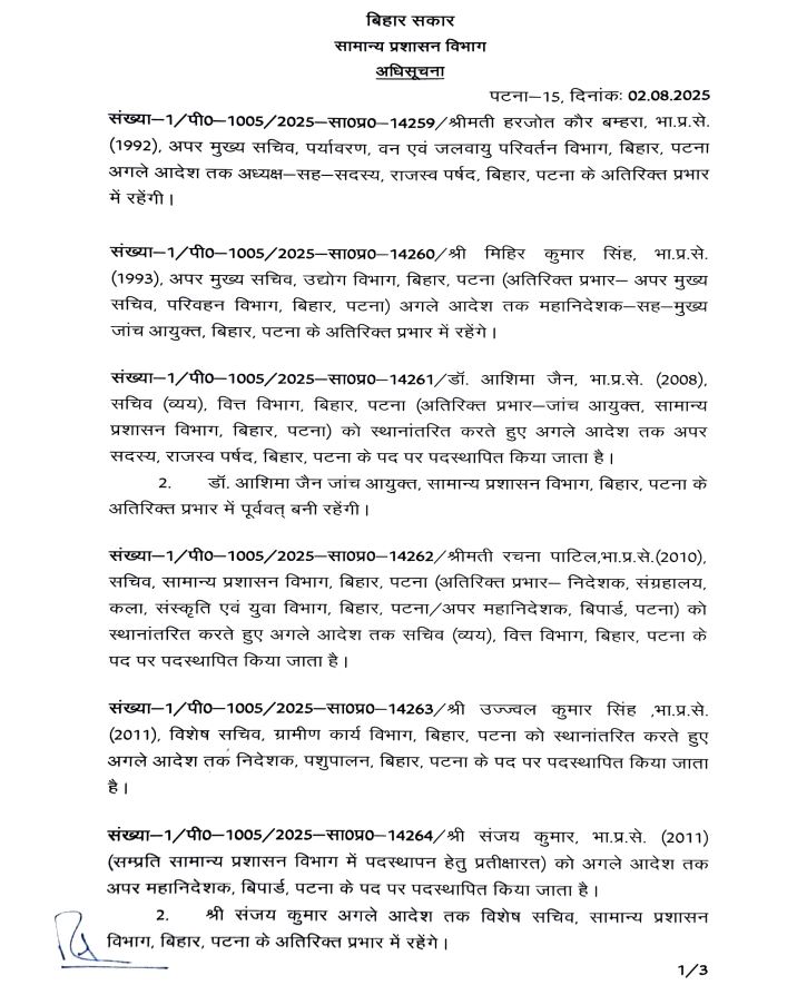 IAS TRANSFER IN BIHAR