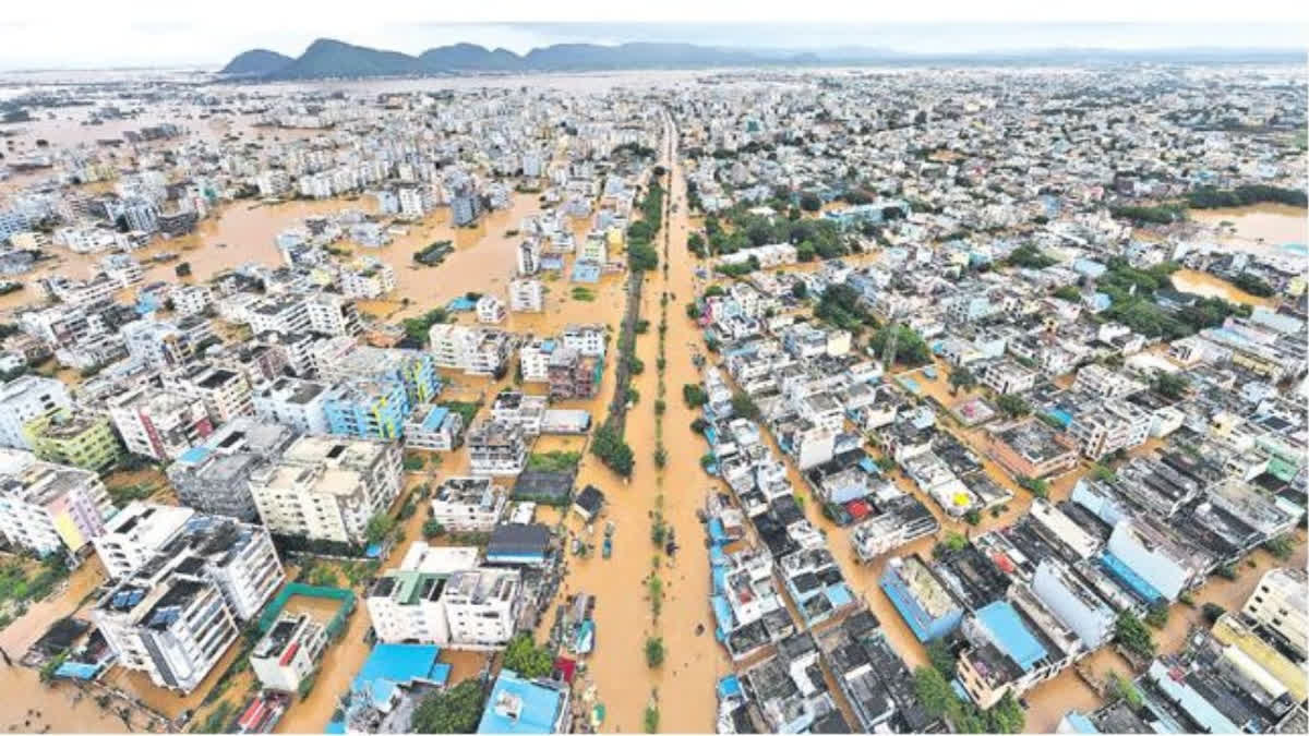 Aerial view of flooded Vijayawada city