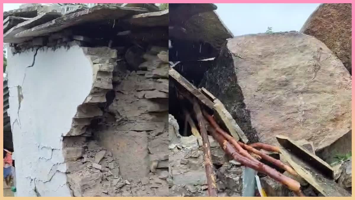 a-huge-rock-fell-on-the-house-due-to-heavy-rainfall-in-kalburgi