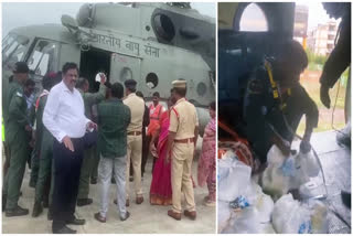 Food Distribution to Flood Victims Through Helicopters