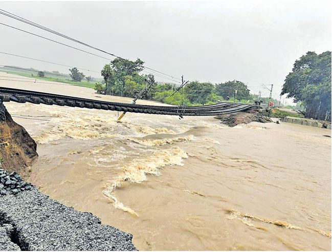 A railway track damaged in Andhra Pradesh