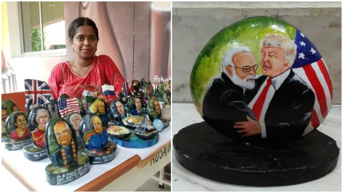 PM Narendra Modi Life On Stone Painting