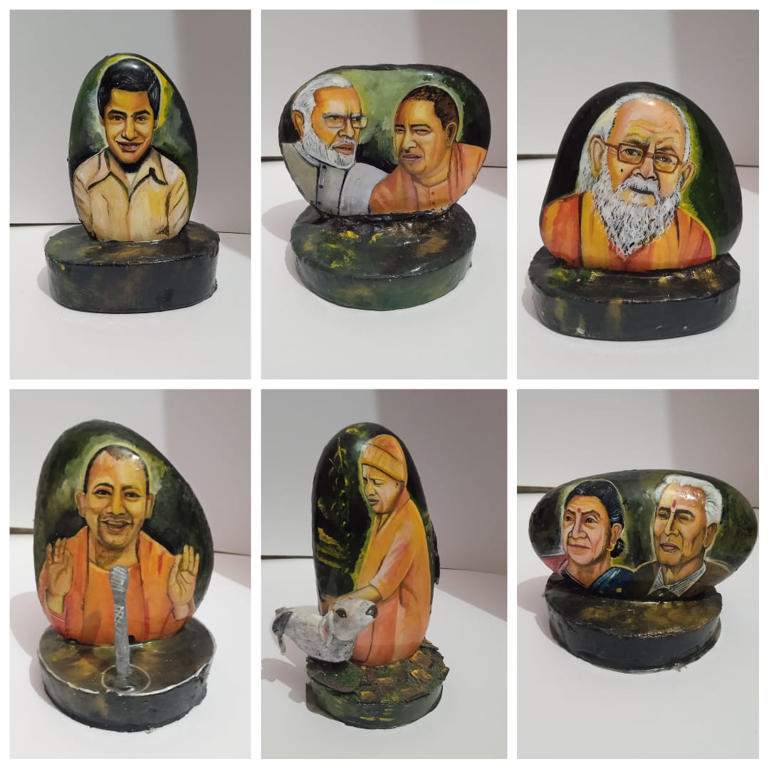 PM Narendra Modi Life On Stone Painting