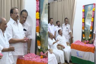 Congress Leaders Paid Tribute To Mahatma Gandhi  Paid Tribute To Mahatma Gandhi  Mahatma Gandhi 154th birth Anniversary  Gandhi Jayanthi  Gandhi Jayanthi 2023  മഹാത്മായുടെ 154 ആം ജന്മദിനം  പുഷ്‌പാർച്ചന അർപ്പിച്ച് കോൺഗ്രസ്‌ നേതാക്കൾ  ഗാന്ധി ജയന്തി  ഇന്ദിരാഭവനിൽ മഹാത്മായ്‌ക്ക് പുഷ്‌പാർച്ചന  ഗാന്ധി ചിതറിക്കിടന്ന രാജ്യത്തിന് ഐക്യം ഉണ്ടാക്കി