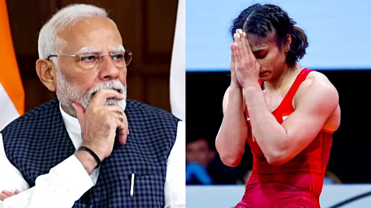 PM Modi (L) and former wrestler Vinesh Phogat collage