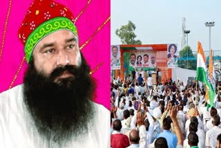 Dera Sacha Sauda chief Gurmeet Ram Rahim Singh (L) and Congress rally in Haryana