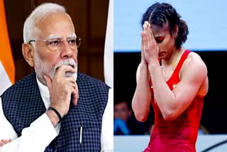 PM Modi (L) and former wrestler Vinesh Phogat collage