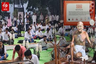 gandhi jayanti 2024 yarn spinning by students at mgm university recorded in asia book of records