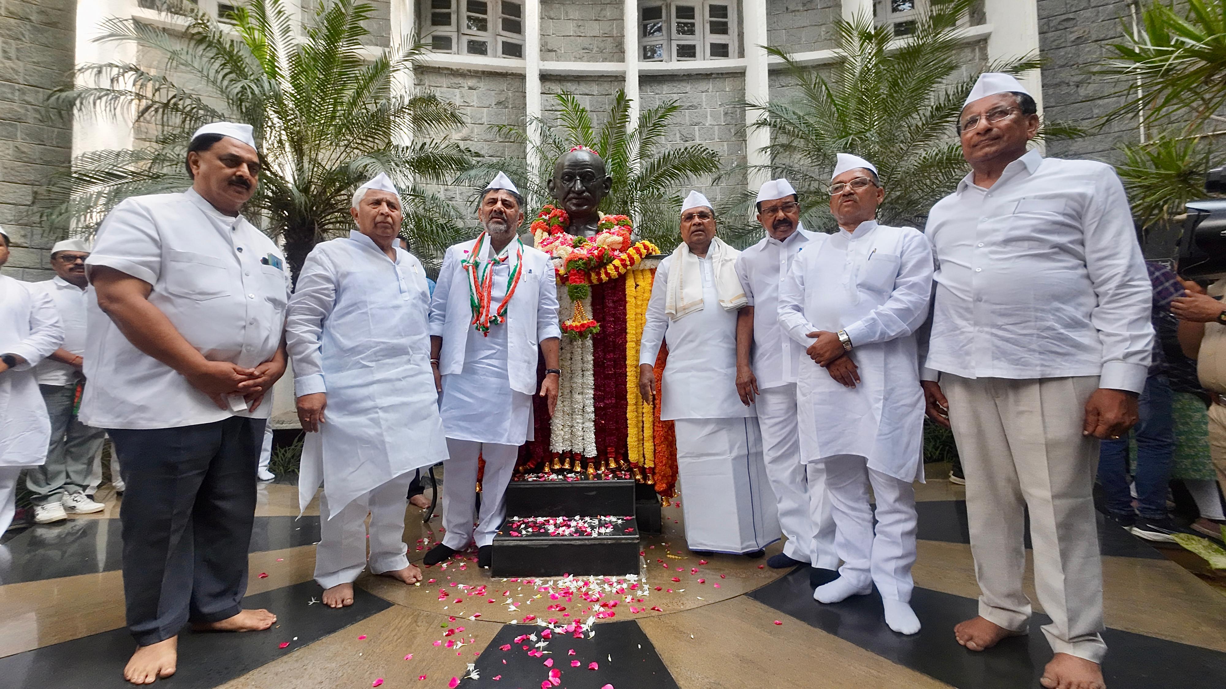 Congress leaders  Gandhi Jayanthi  CM Siddaramaiah and DCM Shivakumar  Bengaluru