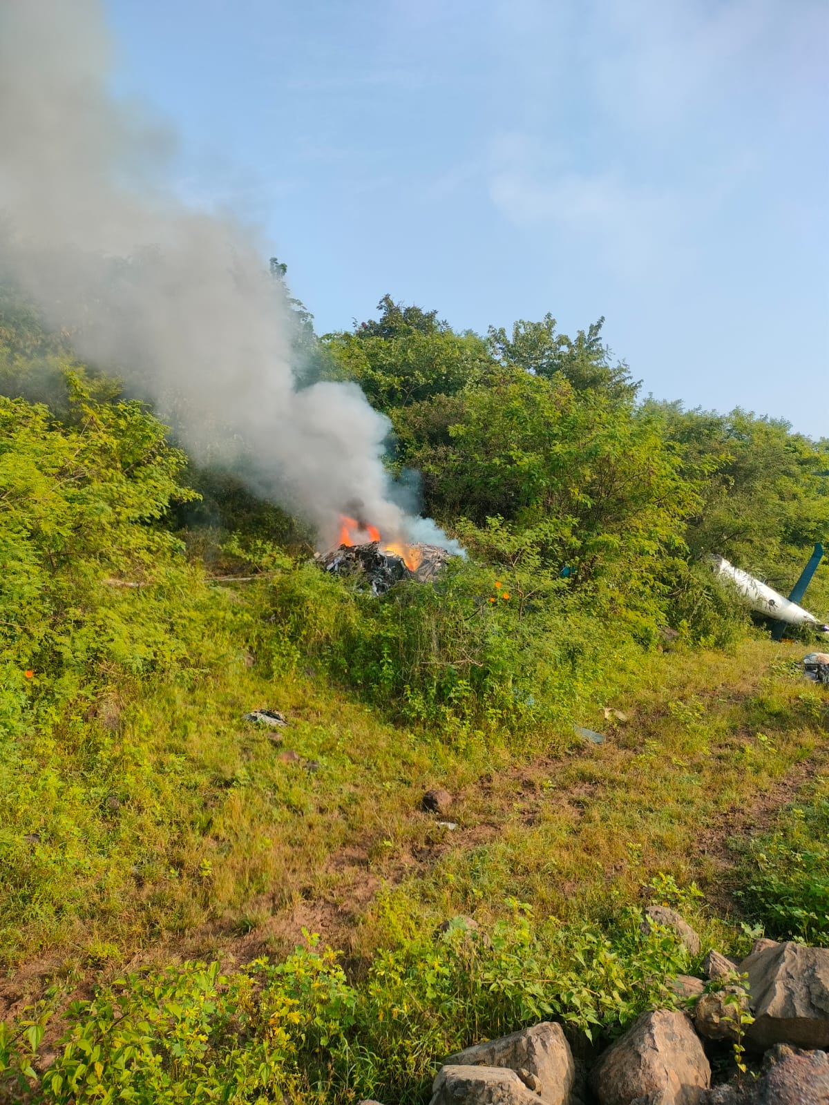 Chopper crash at hilly terrain