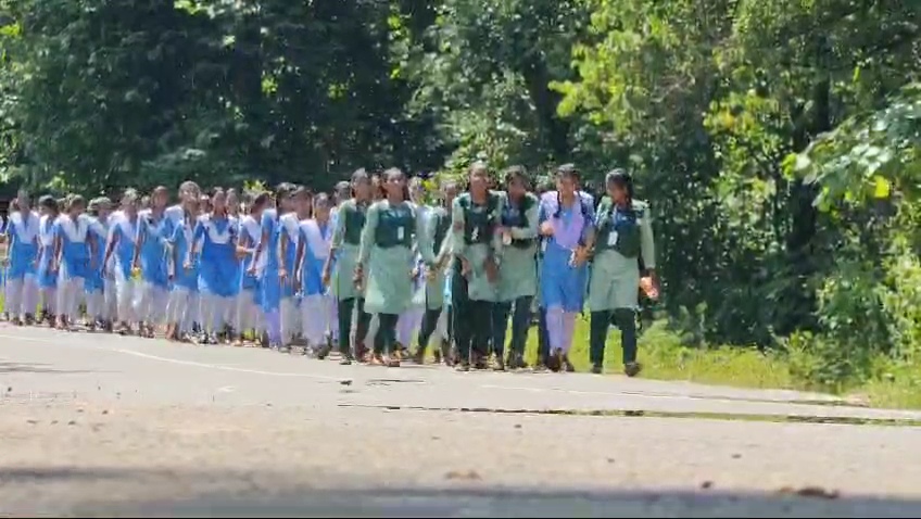 Students Walk To Meet Collector