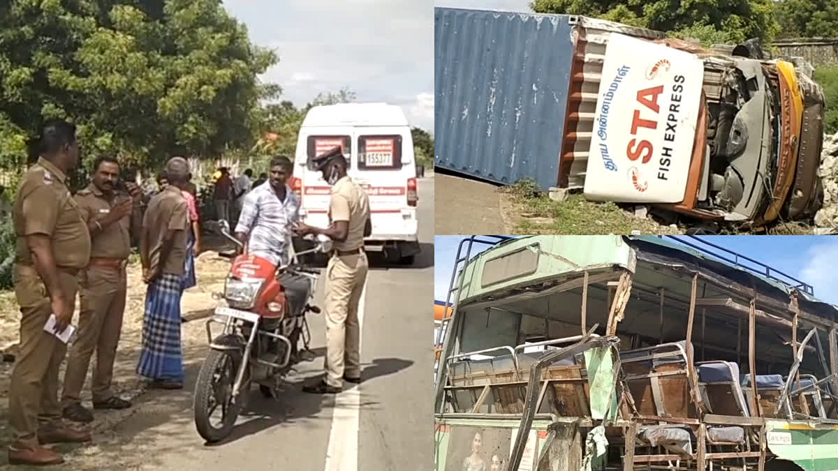 lorry collided with a government bus near Thoothukudi and youngster died and some people injured