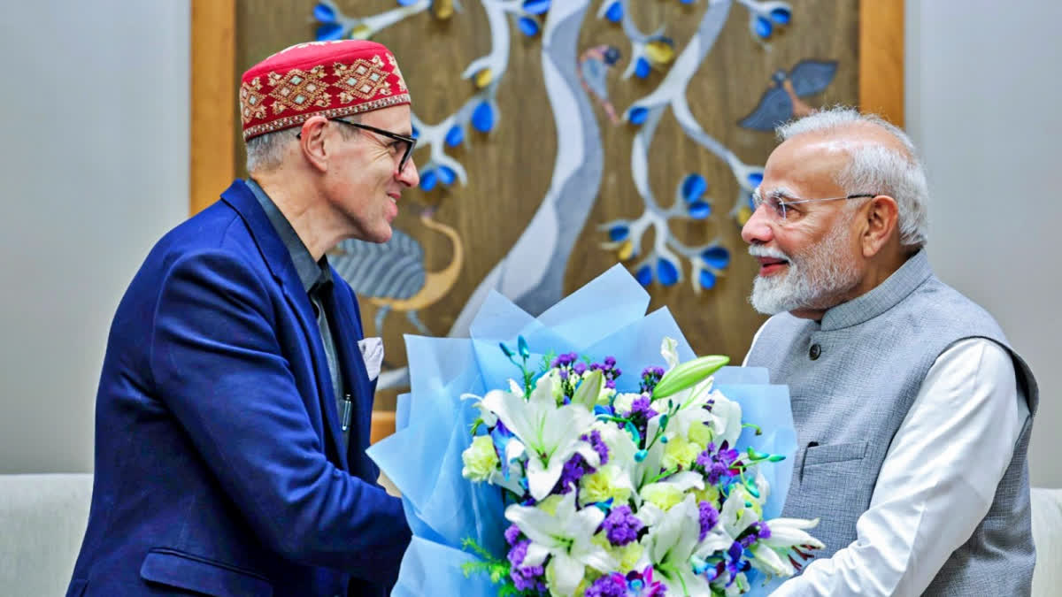 Jammu and Kashmir Chief Minister Omar Abdullah meets Prime Minister Narendra Modi, in New Delhi on Oct. 25, 2024.