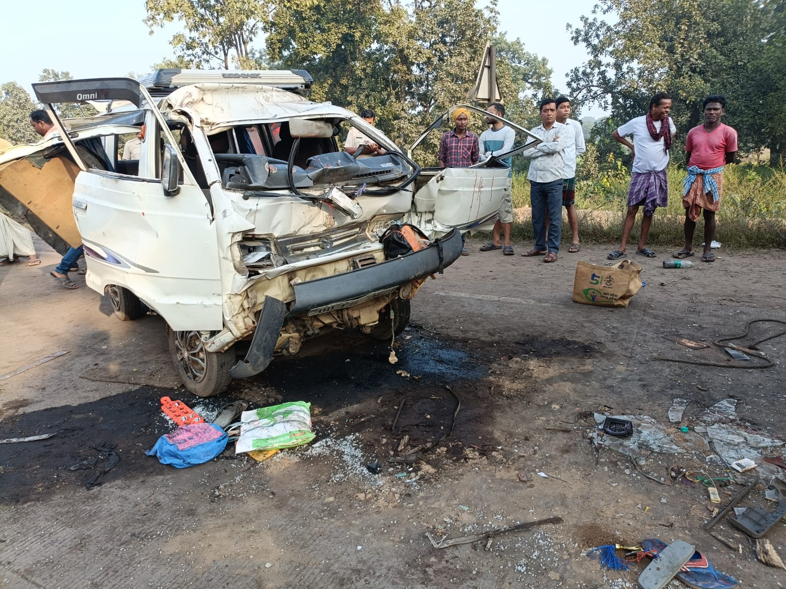 The mangled van after the accident