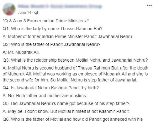 Fact Check | Nehru’s Parents Are Muslims? No, M.O. Mathai Made No Such Comments In His Books