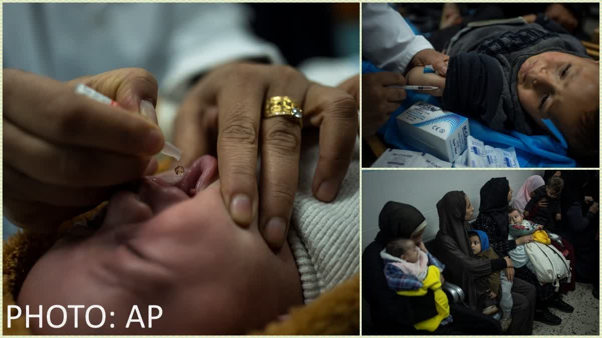 Palestinian health workers are vaccinating children in Gaza's southern city of Rafah