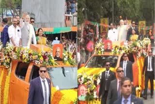 PM MODI RECEIVES ENTHUSIASTIC WELCOME AT BJP ORGANISED WOMENS CONVENTION IN KERALA THRISSUR