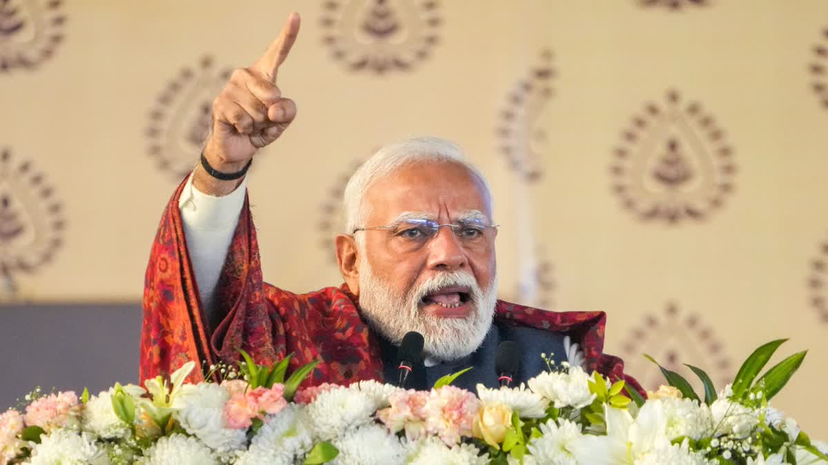 Prime Minister Narendra Modi speaks during the foundation stone laying and inauguration ceremony of various development projects, in New Delhi, Friday, Jan. 3, 2025.