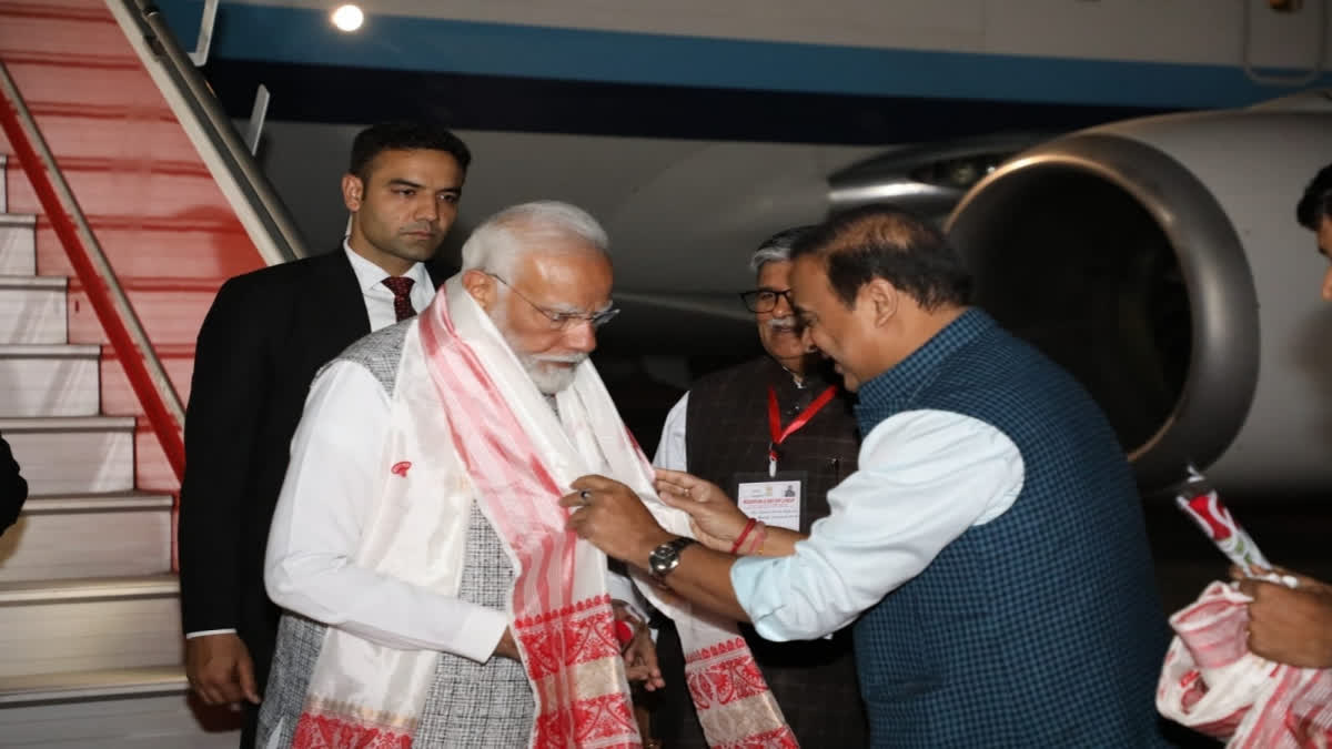 Prime Minister Narendra Modi on Saturday reached Guwahati on a two-day trip during which he will meet the BJP's state core committee and roll out development projects worth nearly Rs 11,600 crore.