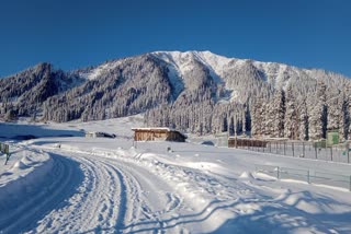 A view of snow clad Doodhpathri in central Kashmir