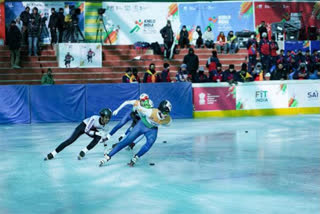 Under -17 boys short track speed ice skating at NDS Stadium in Leh