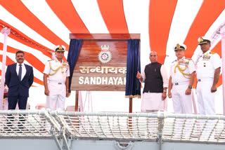 Sandhayak, delivered to the Indian Navy on December 4, 2023 was commissioned on Saturday at the Naval Dockyard in Visakhapatnam by Defense Minister Rajnath Singh along with Indian Navy Chief Admiral R Hari Kumar.