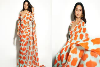 hina khan in printed saree