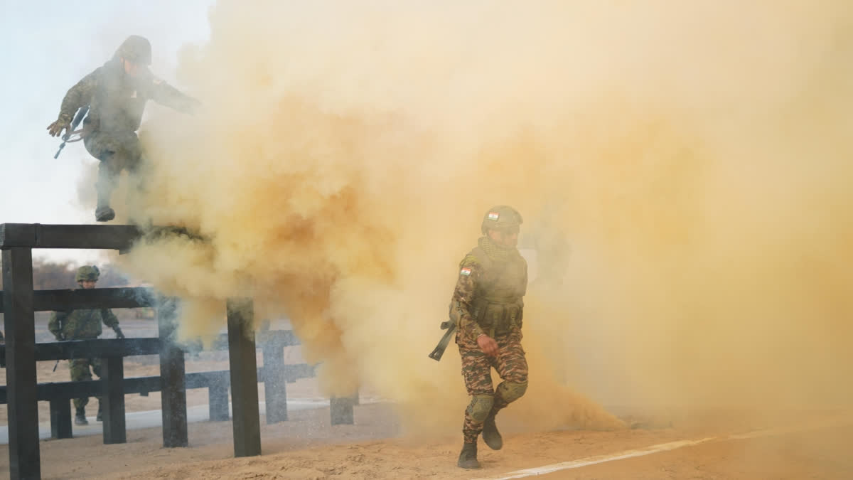 The Indian and Japanese armies engaging in the joint exercise Dharma Guardian highlight room intervention, close-quarter battle firing, obstacle clearance and unarmed combat training on the eighth day of the exercise.