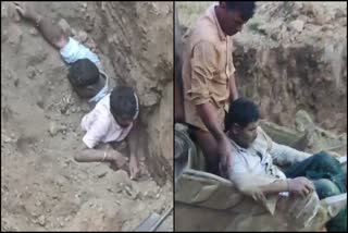 Two Persons Stuck In The Mud While Digging A Well