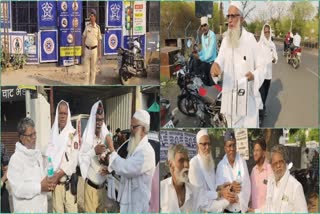 Handkerchief and bottles of cold water were distributed to the police personnel standing in the scorching sun