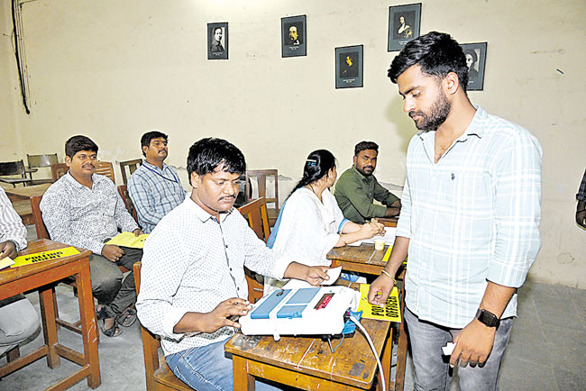 A polling officer at the mock demo organised by the Office of Chief Electoral Officer, Telangana
