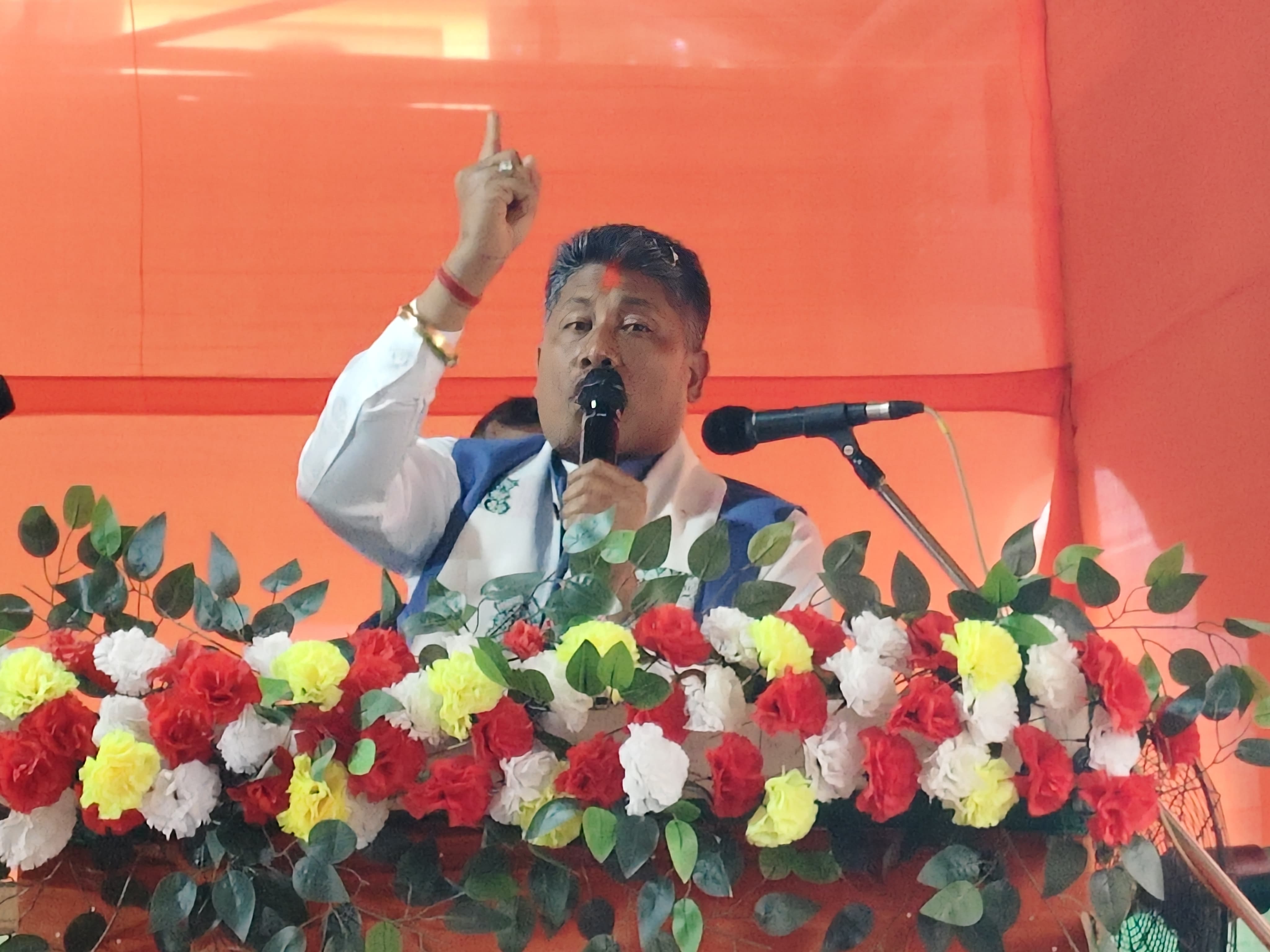 Minister Pijush Hazarika and MLA Kamalakhya Dey Purkayastha campaigning for NDA candidate Jayanta Basumatary of Kokrajhar Lok Sabha