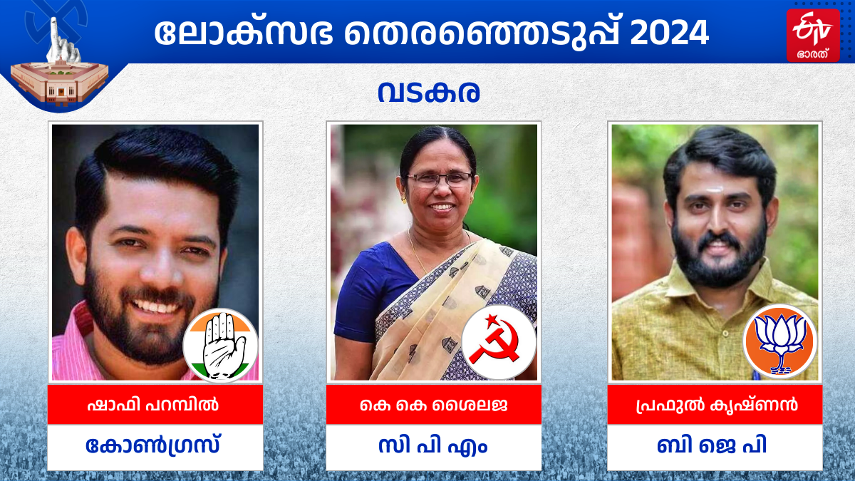 തെരഞ്ഞെടുപ്പ് 2024  LOK SABHA ELECTION 2024  വടകര ലോക്‌സഭ മണ്ഡലം  കെ കെ ശൈലജ ഷാഫി പറമ്പില്‍